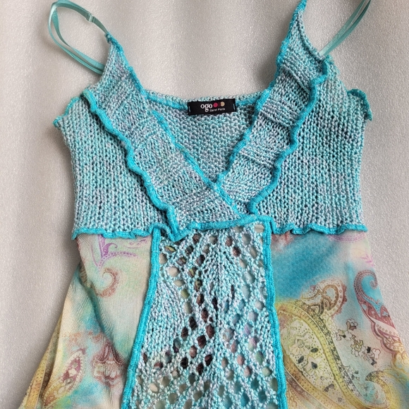 VTG Y2K Ogo Geral Asymmetrical Mesh Top Fairycore Whimsigoth Crochet Paisley - Picture 2 of 13